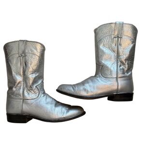 Vintage Justin Women's Silver Cowboy Boots Size 7B Well-Loved Western Y2K Vibes!